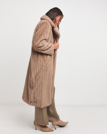 Brown Mixed Texture Faux Fur Coat