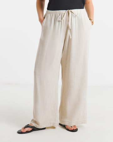 Stone Tie Waist Linen Mix Wide Leg Trousers