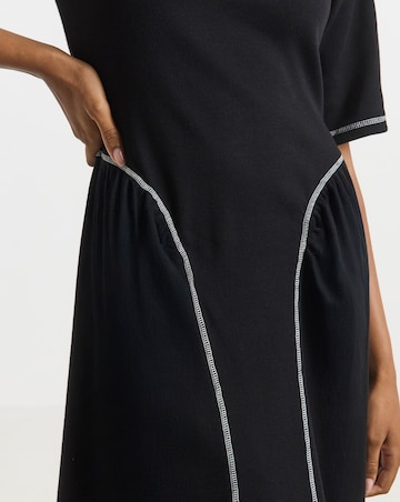 Black Contrast Seam Waist Detail Midi Dress