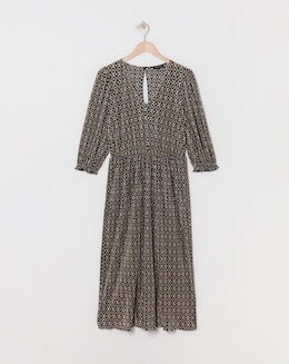 Geo Plisse Plunge Midi Dress