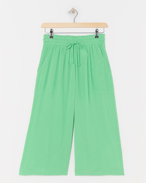 Crinkle Tie Waist Wide Leg Culotte