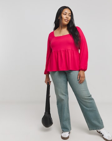 Hot Pink Supersoft Square Neck Peplum Top