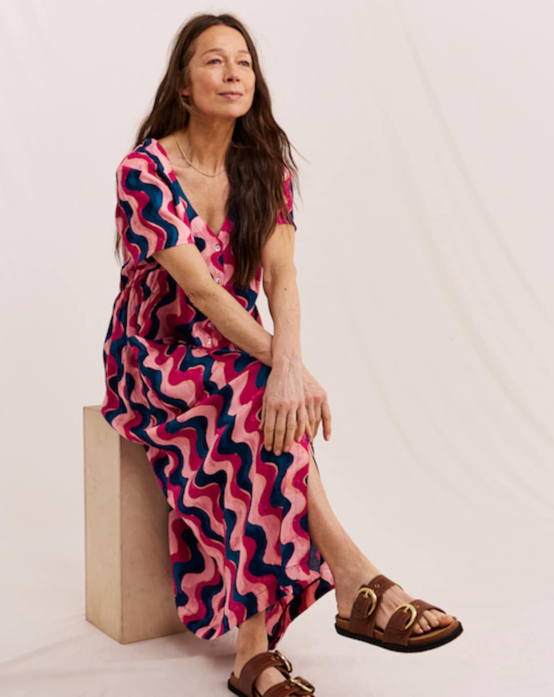 oriental midi dress Farm Rio Multicolor Oriental Garden Short Sleeve Maxi Dress, Oriental Garden Multicolor / S