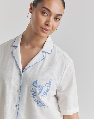 Figleaves Embroidered Cotton Pyjama Shortie Set