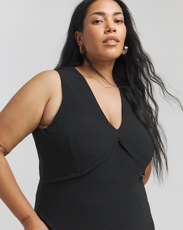 Black Stretch Crepe Asymmetric Slip Dress