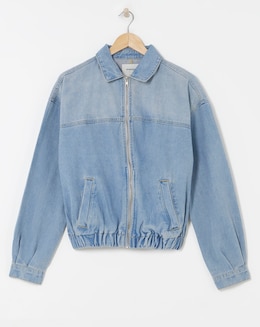 Pink Tint Cropped Denim Bomber