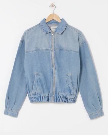 Pink Tint Cropped Denim Bomber