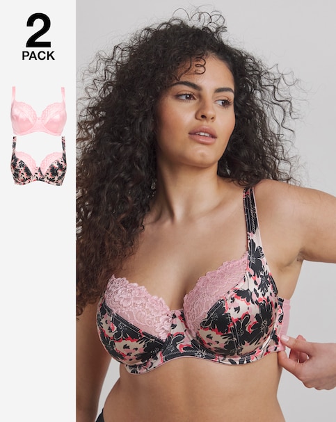 Pretty Secrets (2 Pack) Laura Floral Full Cup Wired Bras (B-H)