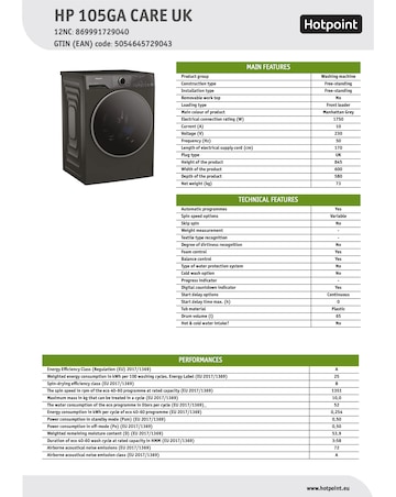 Hotpoint HP 105GA CARE UK Fabric Care Washing Machine - Grey + Installation
