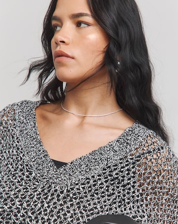 Grey Twist Open Knit V Neck Slouchy Longline Jumper