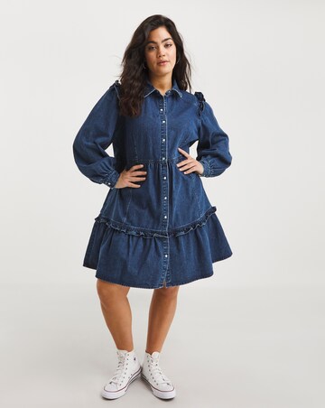 Mid Blue Frill Tiered Dress