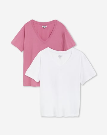 White & Pink 2 Pack Pure Cotton V Neck T-Shirts