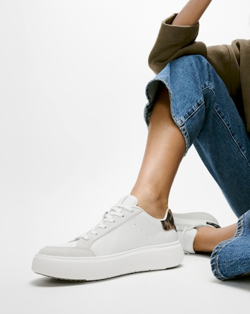 Fitflop Leather Lace Up Trainers Urban White/Chocolate Mix - Standard Fit (D)