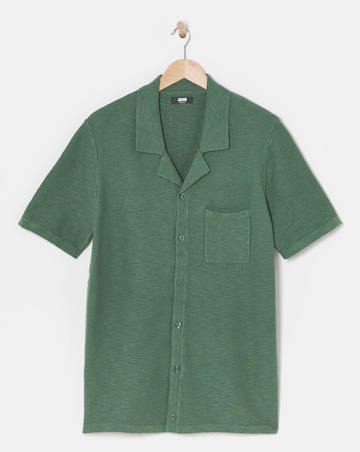 Khaki Knitted Cuban Collar Shirt