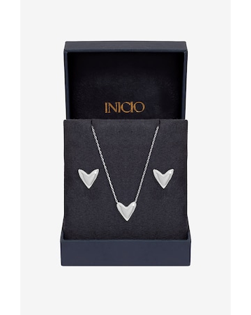 Inicio Sterling Silver Plated Puff Heart Set - Gift Box