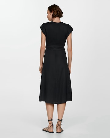 Mango Pure Linen Bow Tie V Neck Midi Dress