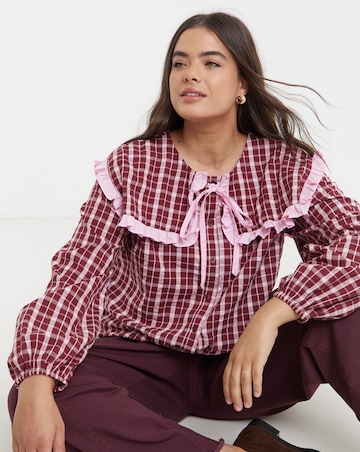 Neon Rose Sailor Collar Checked Blouse