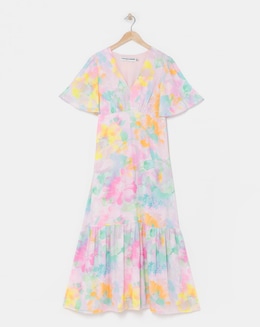 Twisted Wunder Pastel Flower Ciffon Frill Hem Maxi Dress