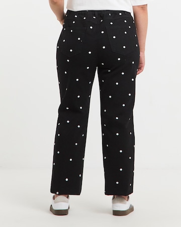 Simply Be Mono Embroidered Spot Denim Straight Leg Jeans