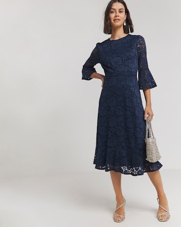 Joanna Hope Fluted Sleeve Stretch Lace Midi Dress