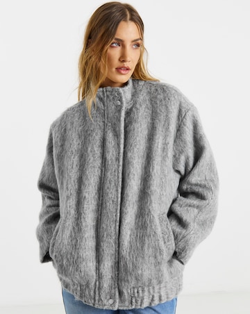 Simply Be Luxe Grey Wool Look Funnel Neck Bomber Jacket