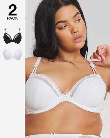 Pretty Secrets (2 Pack) Rachel Everyday Padded Plunge Wired Bras (B-F) Blk/Wht