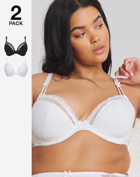 Pretty Secrets (2 Pack) Rachel Everyday Padded Plunge Wired Bras (B-F) Blk/Wht