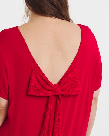 Simply Be Red Short Sleeve Lace Bow Back Top