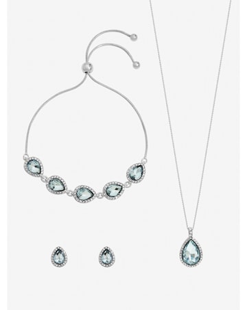 Jon Richard Silver Plated and Aqua Pear Drop Trio Set - Gift Box