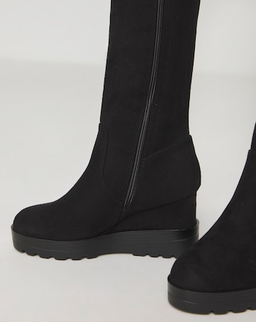 Leyner Stretch Wedge Knee High Boots - Wide Fit (E) & Super Curvy Calf