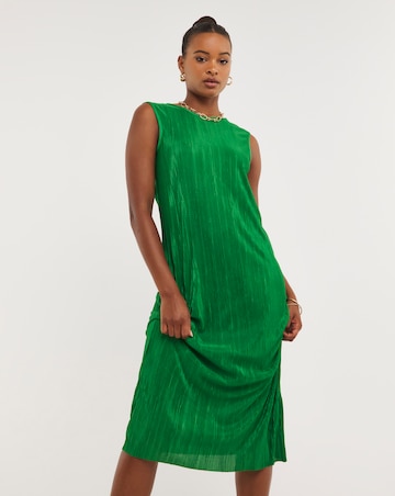Green Plisse Sleeveless Midi Dress | Fashion World
