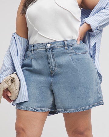 Simply Be Mid Wash Pleat Flippy Short made with Tencel TM Lyocell