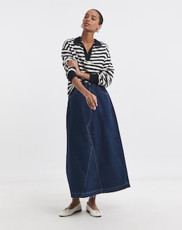 Pure Cotton Raw Edge A Line Denim Skirt
