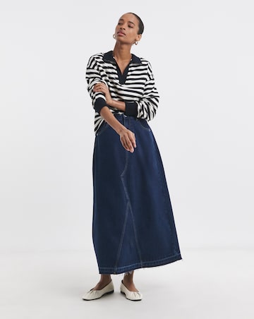 Pure Cotton Raw Edge A Line Denim Skirt