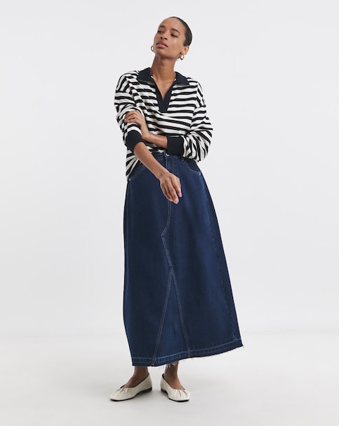 Pure Cotton Raw Edge A Line Denim Skirt