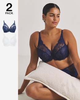 Pretty Secrets (2 Pack) New Ella Full Cup Wired Bras (C-J) Navy/White