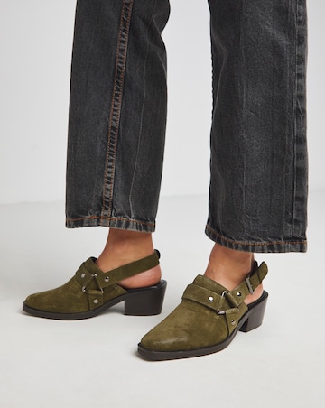 Elyria Suede Western Detailed Mule Shoes - Extra Wide Fit (EEE)