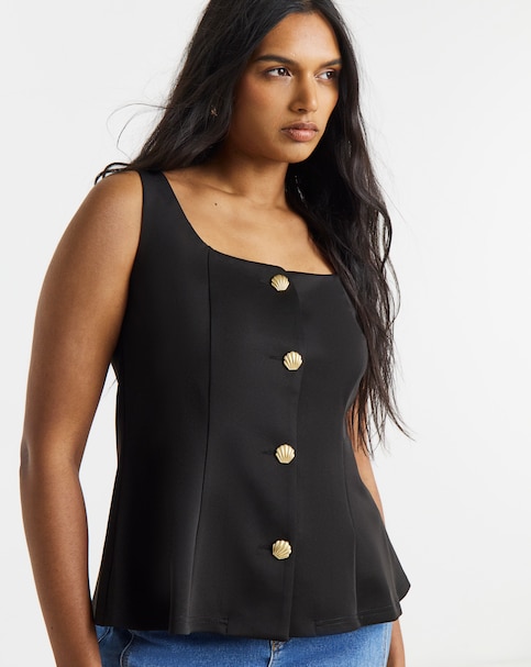 Simply Be Black Button Through Jersey Waistcoat