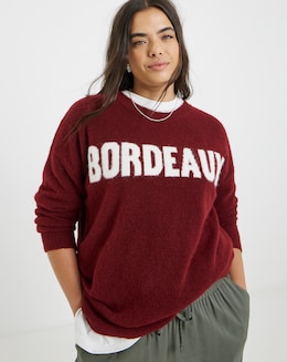 Simply Be Brushed Yarn Burgundy Slogan Knitted Crew Neck Jumper