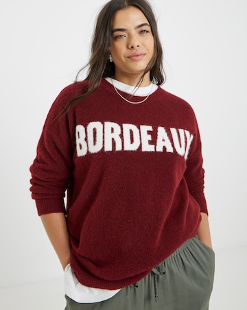 Simply Be Brushed Yarn Burgundy Slogan Knitted Crew Neck Jumper