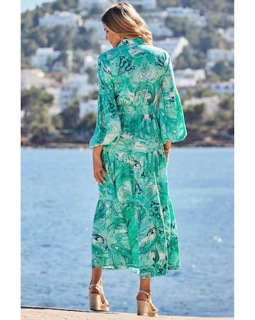 Sosandar Green Paisley Print Tiered Hem Maxi Shirt Dress