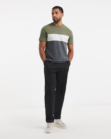 Colour Block Crew Neck T-Shirt Long - Khaki