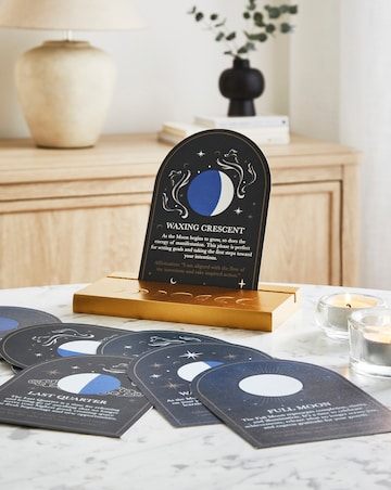 Set of 8 Moon Phase Cards with Wooden Stand