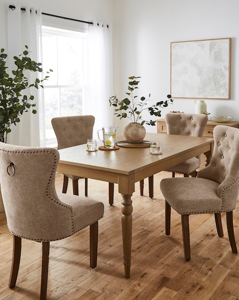 Margot Wooden Dining Table with 4 Studded Mabel Chairs