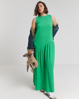Simply Be Green Textured Jersey Asymmetric Maxi Dress With Bow Back