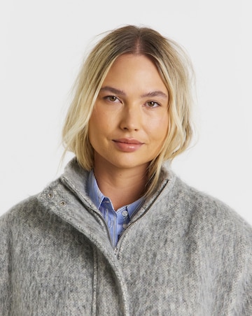 Simply Be Luxe Grey Wool Look Funnel Neck Bomber Jacket