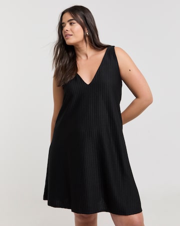 Black Textured Jersey Smock Dress With Tie Back