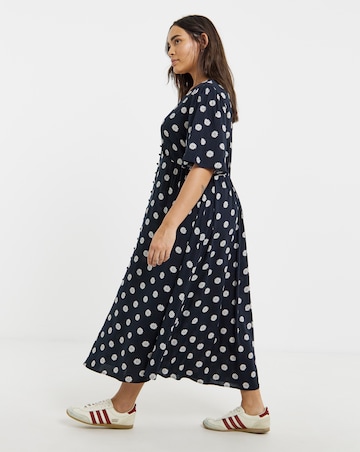 Black Ditsy Print Spun Viscose Button Up Midi Dress