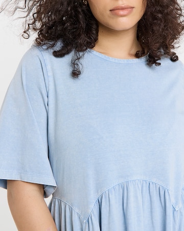 Blue Acid Wash Midi Smock Dress With Pockets
