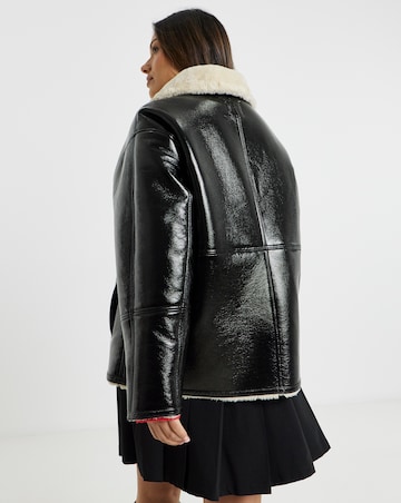 Simply Be Black Lacquered Aviator Jacket